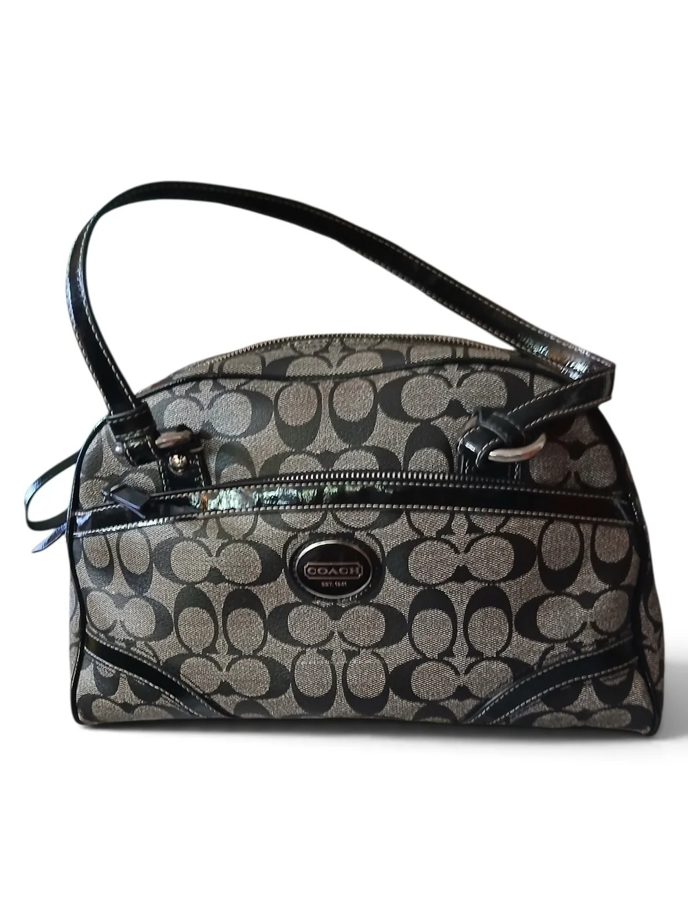 COACH Peyton Signature Canvas Black & Gray Satchel Bag